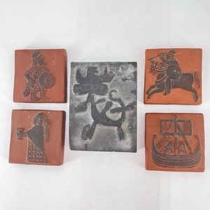 MCM Thyssen Keramik Denmark Viking Terracotta Art Tiles Set Plus Printing Block